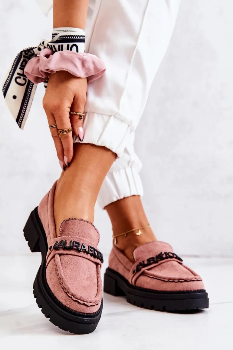 Zamszowe Półbuty Loafery Literki La.Fi 210001DP-SU Brudny Róż