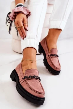 Zamszowe Półbuty Loafery Literki La.Fi 210001DP-SU Brudny Róż