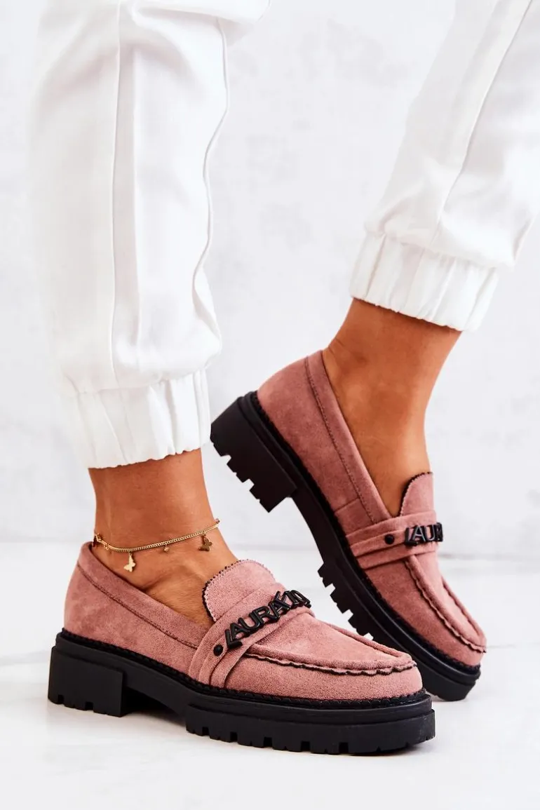 Zamszowe Półbuty Loafery Literki La.Fi 210001DP-SU Brudny Róż