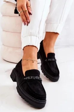Zamszowe Półbuty Loafery Literki La.Fi 210001B-SU Czarne