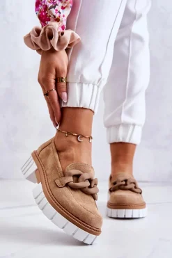 Zamszowe Półbuty Loafery Z Ozdobą Ciemnobeżowe Talisa