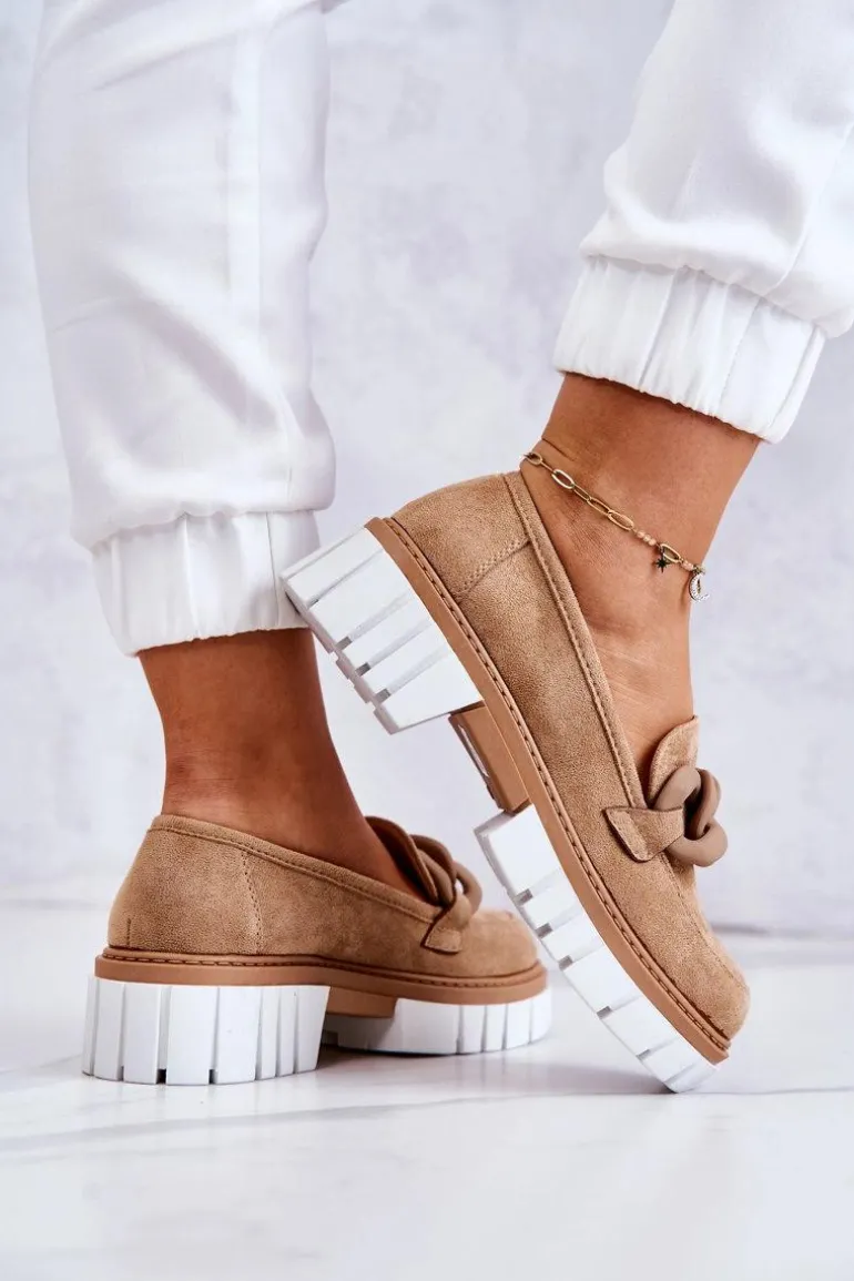 Zamszowe Półbuty Loafery Z Ozdobą Ciemnobeżowe Talisa