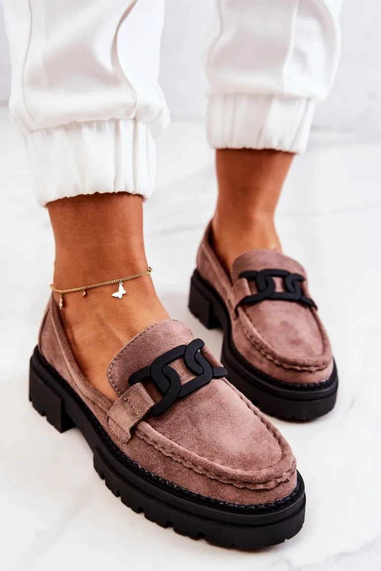 Zamszowe Półbuty Loafery Z Ozdobą La.Fi 210031TA-SU Cappucino