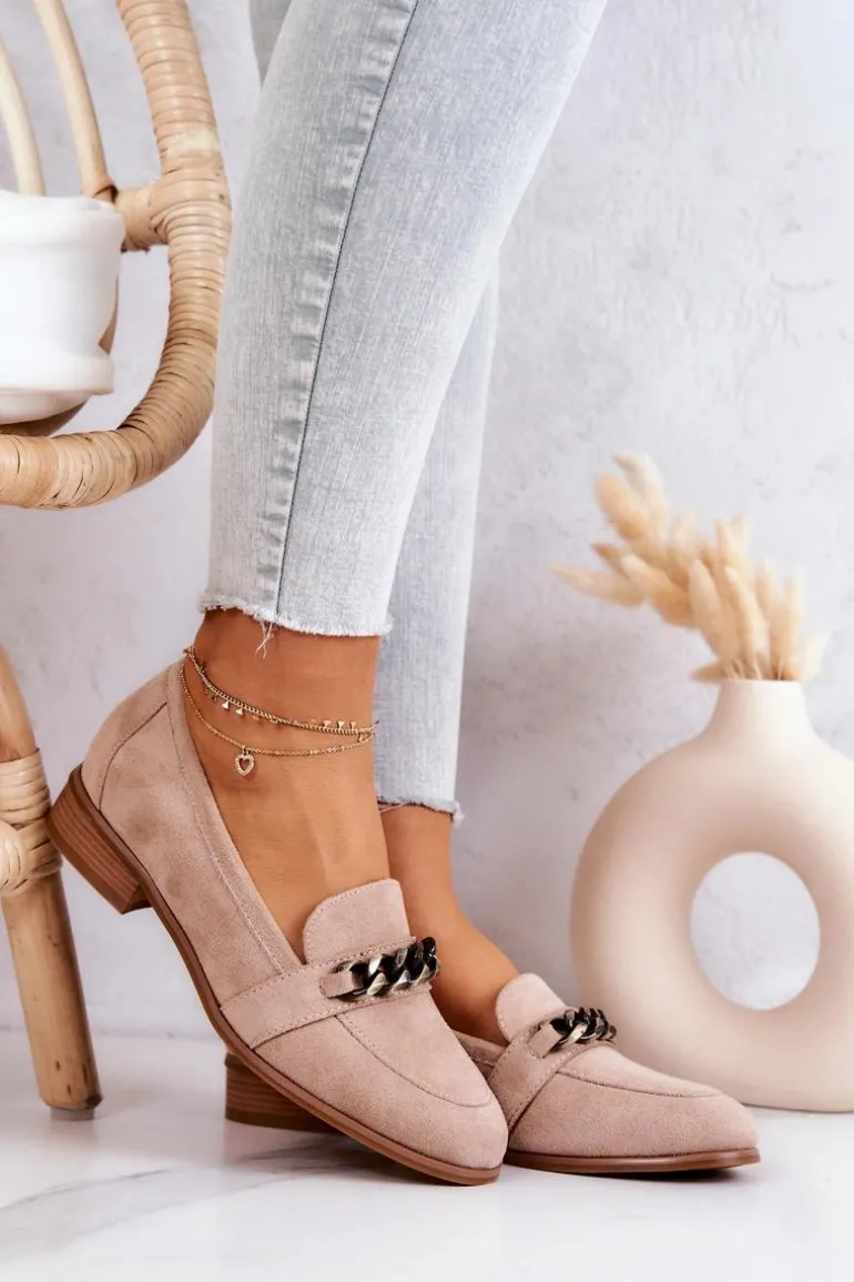 Zamszowe Półbuty Mokasyny Beżowe Yasmin