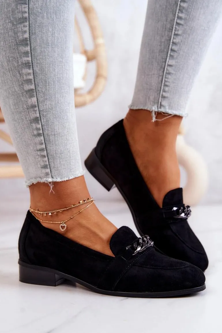 Zamszowe Półbuty Mokasyny Czarne Yasmin