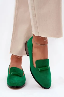 Zamszowe Półbuty Mokasyny Damskie Z Ozdobą D&A LZ51-505 Zielone