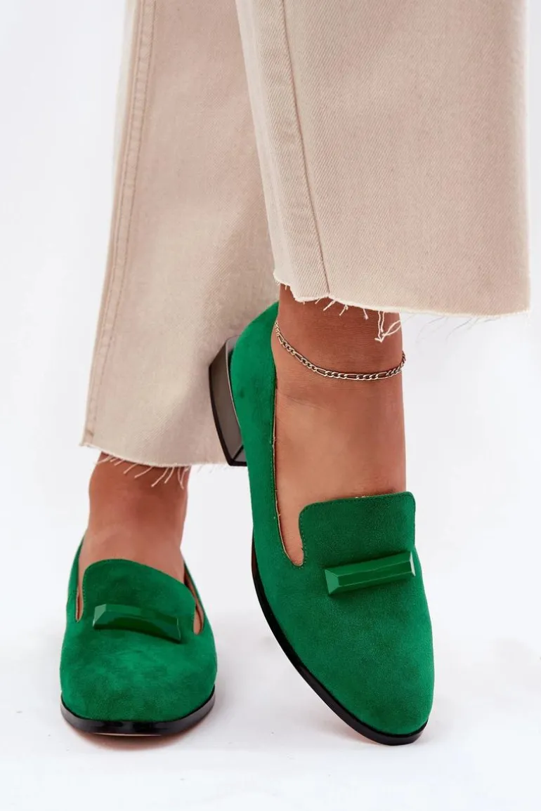 Zamszowe Półbuty Mokasyny Damskie Z Ozdobą D&A LZ51-505 Zielone