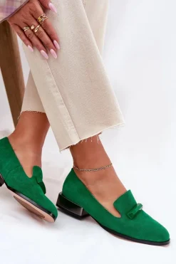 Zamszowe Półbuty Mokasyny Damskie Z Ozdobą D&A LZ51-505 Zielone