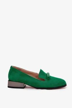 Zamszowe Półbuty Mokasyny Damskie Z Ozdobą D&A LZ51-505 Zielone