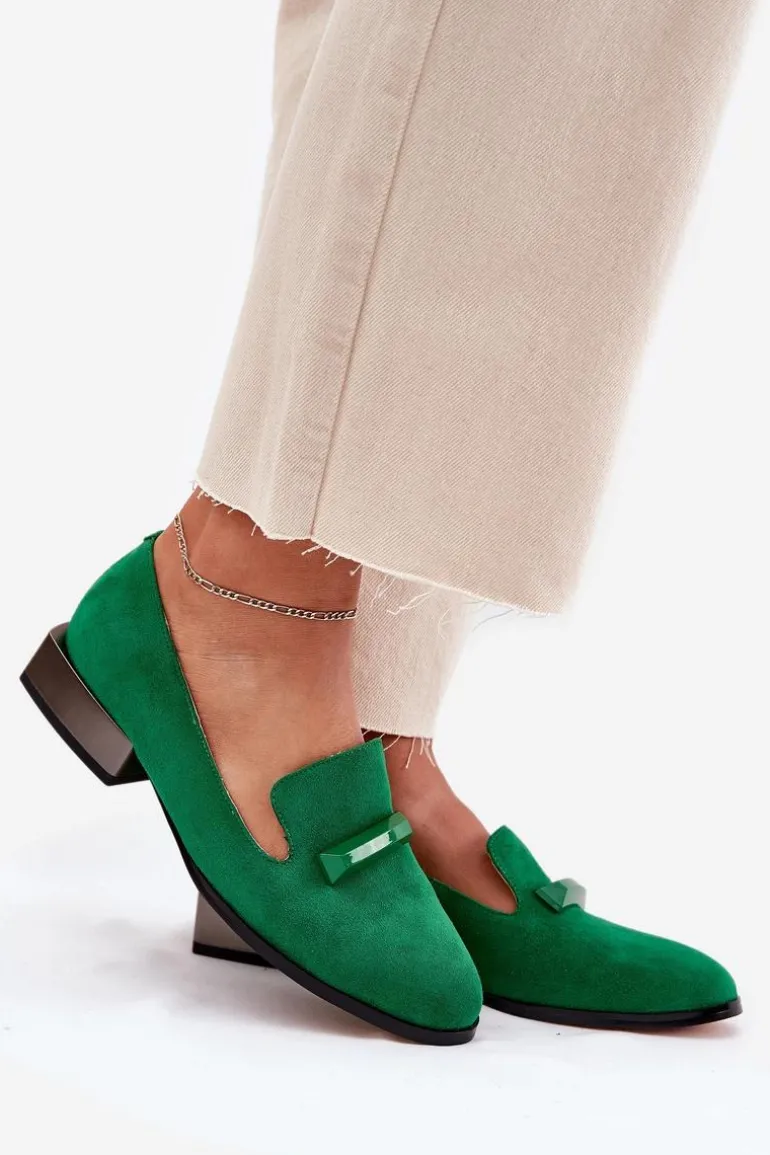 Zamszowe Półbuty Mokasyny Damskie Z Ozdobą D&A LZ51-505 Zielone