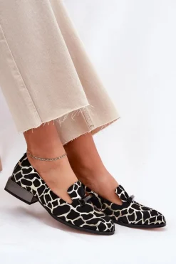 Zamszowe Półbuty Mokasyny Damskie Z Ozdobą D&A LZ51-505 Czarno-Złote