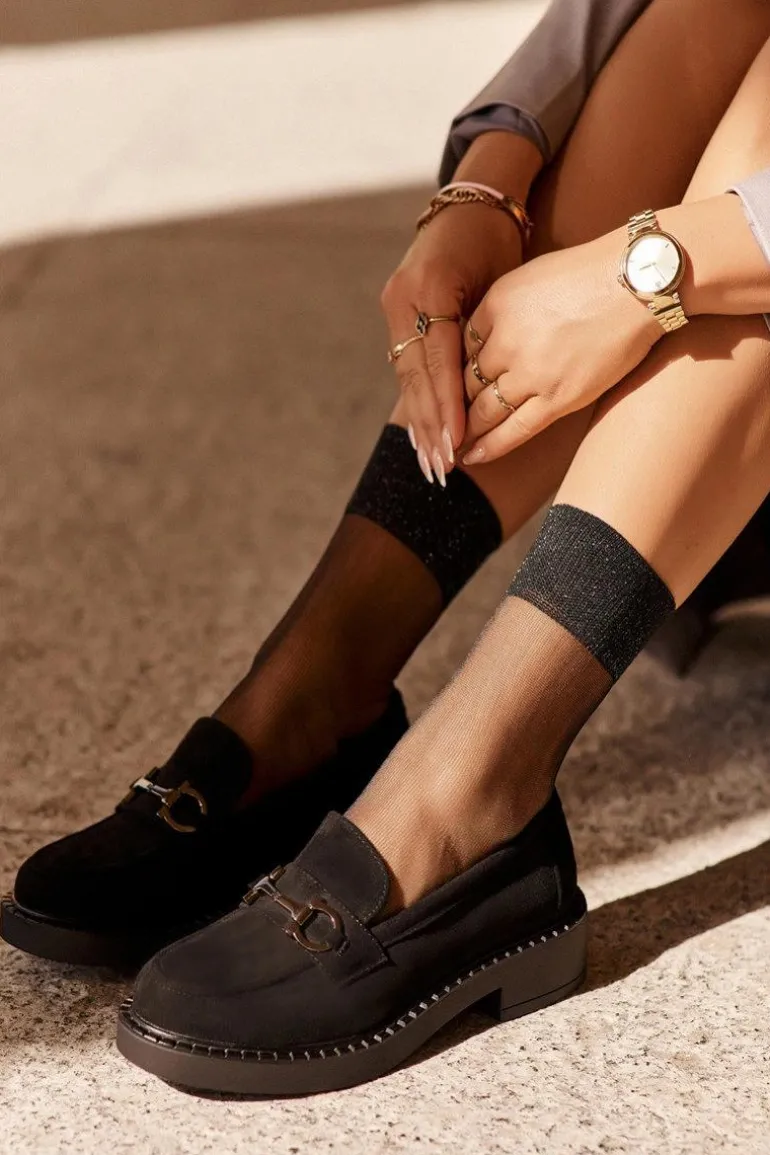 Zamszowe Półbuty Mokasyny Damskie Czarne Beanika