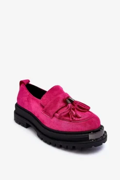 Zamszowe Półbuty Mokasyny Damskie Fuksja Ramvli