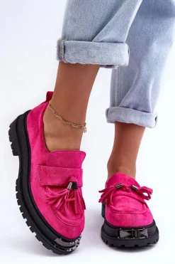 Zamszowe Półbuty Mokasyny Damskie Fuksja Ramvli