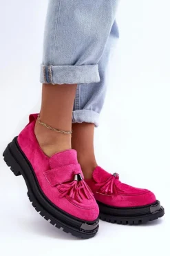 Zamszowe Półbuty Mokasyny Damskie Fuksja Ramvli