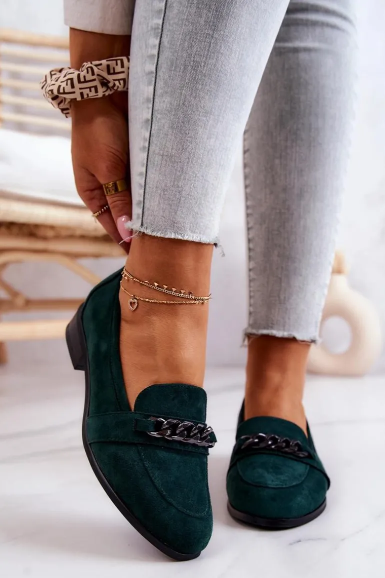 Zamszowe Półbuty Mokasyny Zielone Yasmin