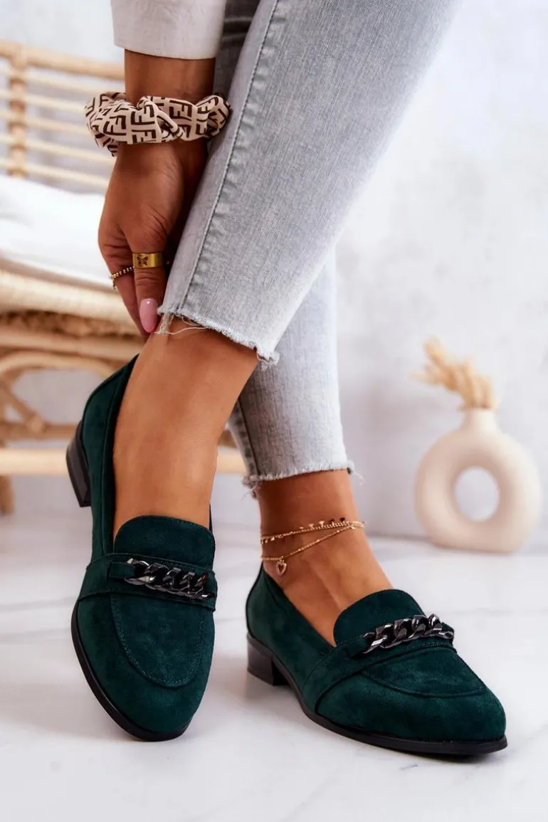 Zamszowe Półbuty Mokasyny Zielone Yasmin