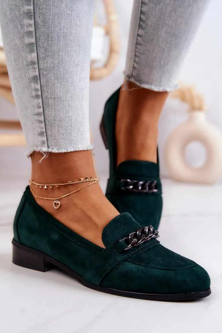 Zamszowe Półbuty Mokasyny Zielone Yasmin