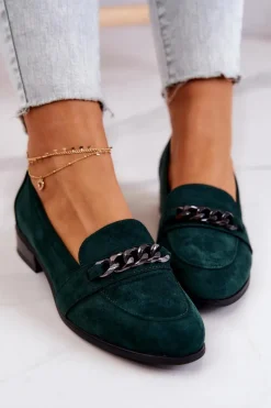 Zamszowe Półbuty Mokasyny Zielone Yasmin