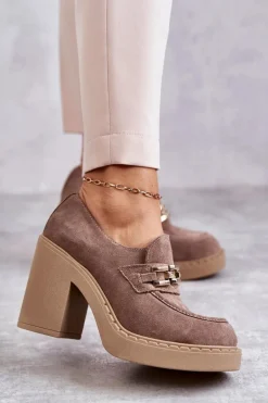 Zamszowe Półbuty Na Masywnym Słupku Beżowe Lemar Jaime