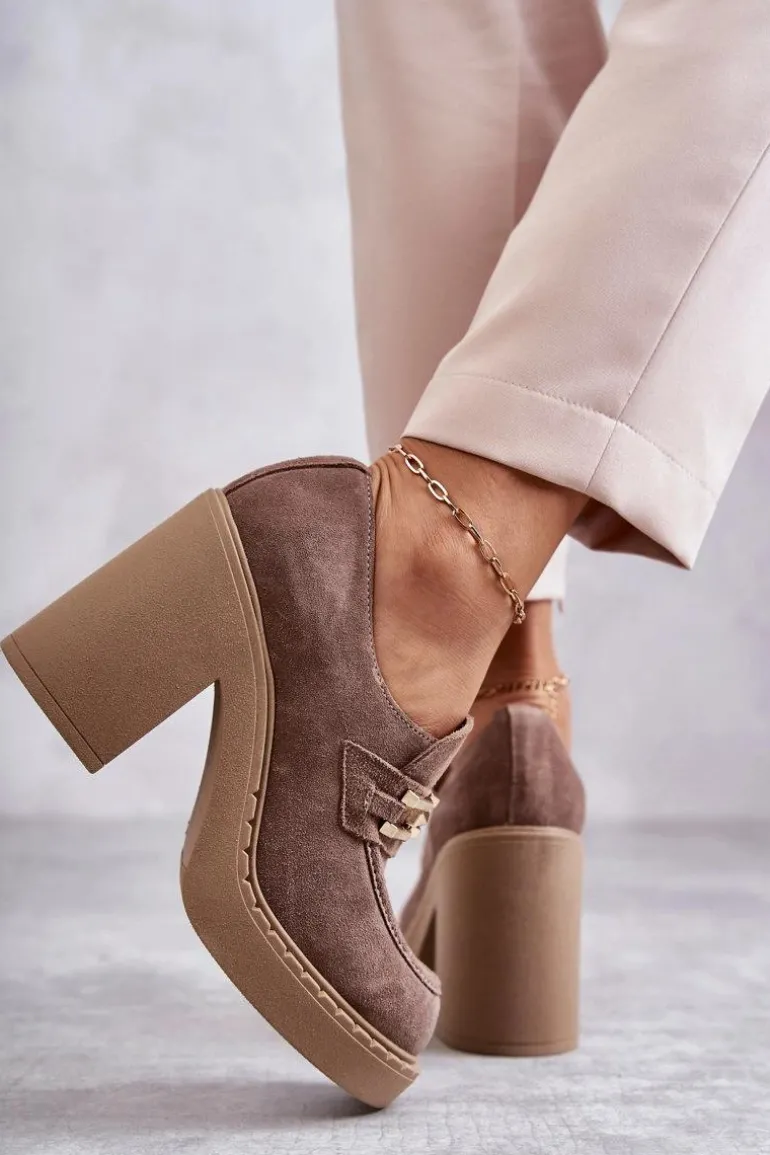 Zamszowe Półbuty Na Masywnym Słupku Beżowe Lemar Jaime