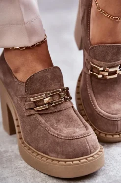 Zamszowe Półbuty Na Masywnym Słupku Beżowe Lemar Jaime