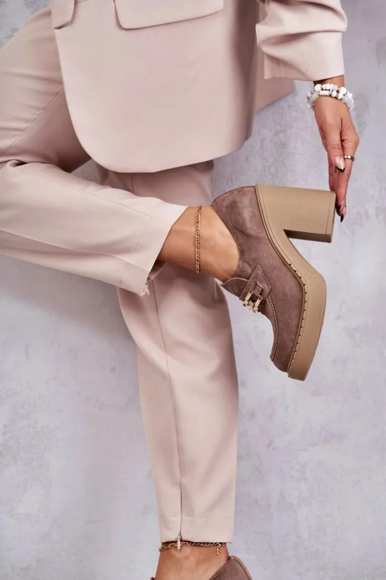 Zamszowe Półbuty Na Masywnym Słupku Beżowe Lemar Jaime