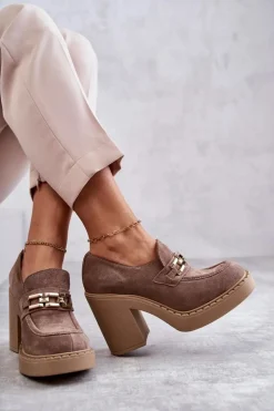 Zamszowe Półbuty Na Masywnym Słupku Beżowe Lemar Jaime