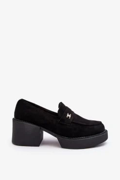 Zamszowe Półbuty Na Obcasie Damskie Czarne Afnira