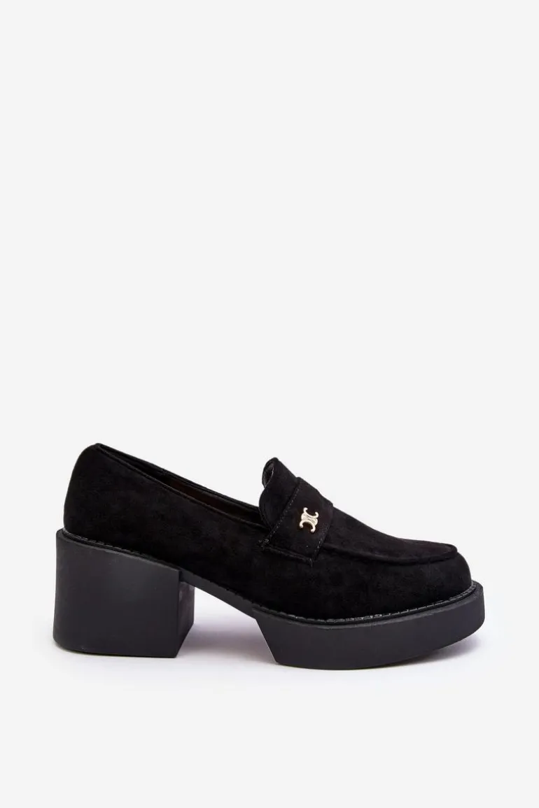 Zamszowe Półbuty Na Obcasie Damskie Czarne Afnira