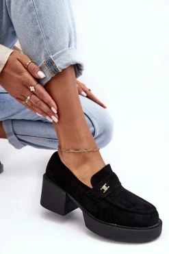 Zamszowe Półbuty Na Obcasie Damskie Czarne Afnira