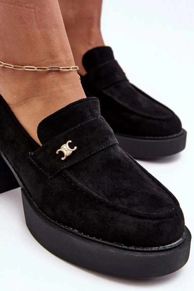 Zamszowe Półbuty Na Obcasie Damskie Czarne Afnira