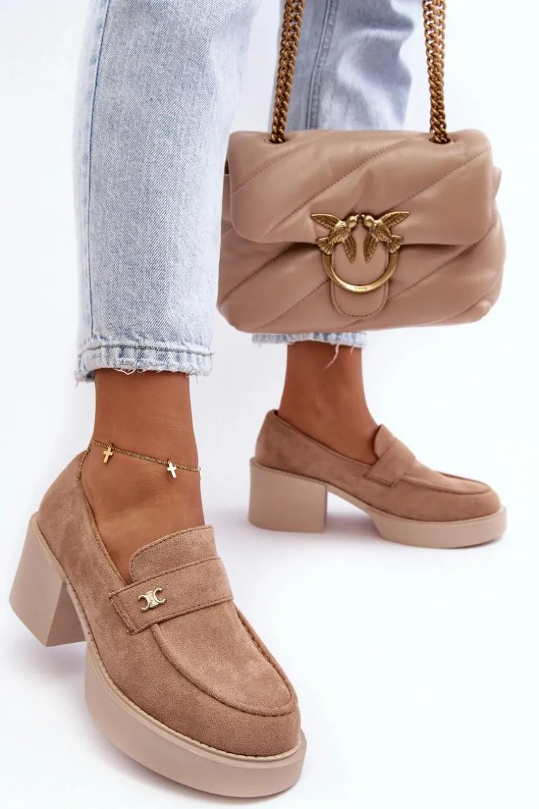 Zamszowe Półbuty Na Obcasie Damskie Beżowe Afnira