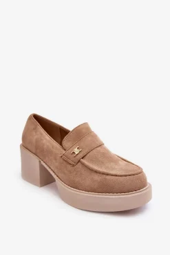Zamszowe Półbuty Na Obcasie Damskie Beżowe Afnira