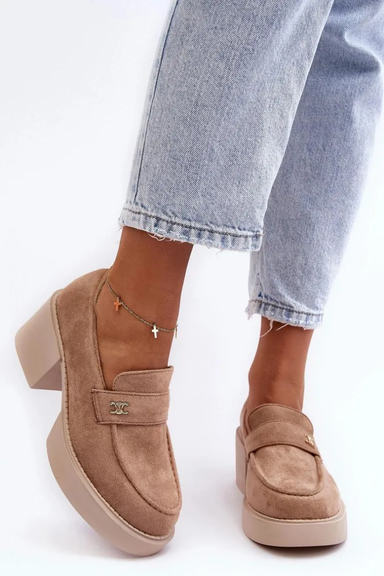 Zamszowe Półbuty Na Obcasie Damskie Beżowe Afnira