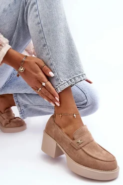 Zamszowe Półbuty Na Obcasie Damskie Beżowe Afnira