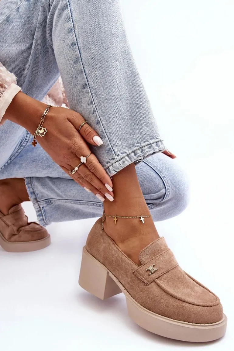 Zamszowe Półbuty Na Obcasie Damskie Beżowe Afnira