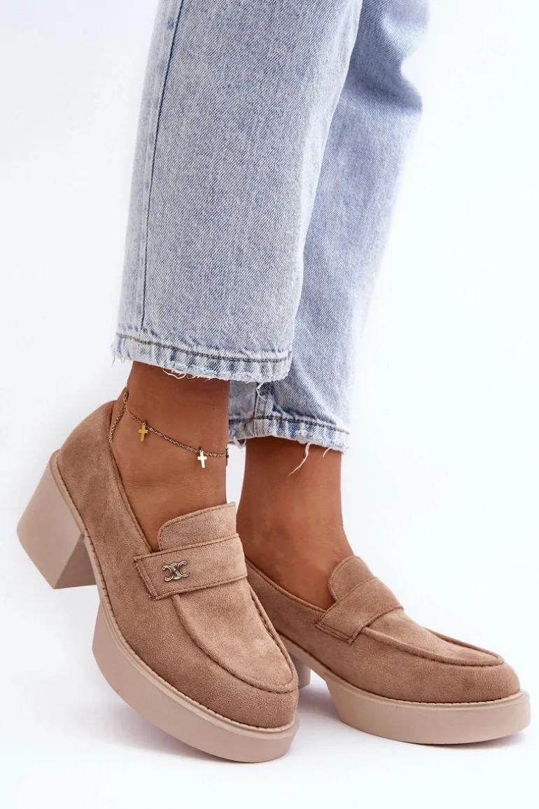 Zamszowe Półbuty Na Obcasie Damskie Beżowe Afnira