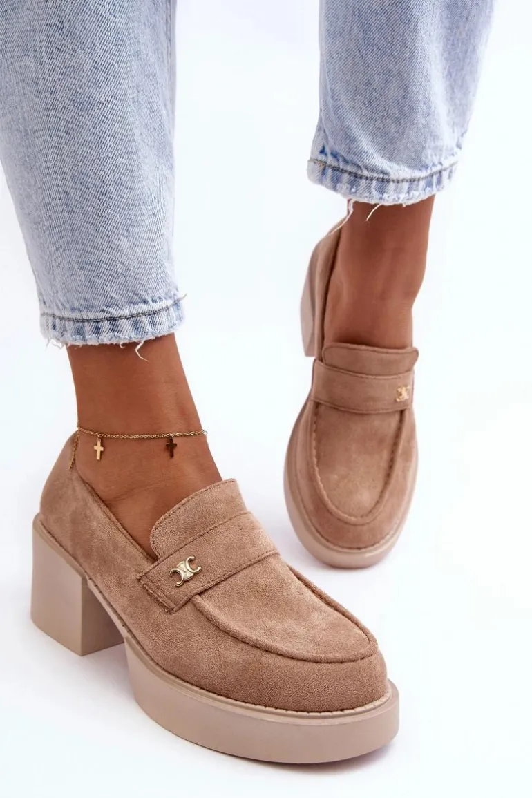 Zamszowe Półbuty Na Obcasie Damskie Beżowe Afnira