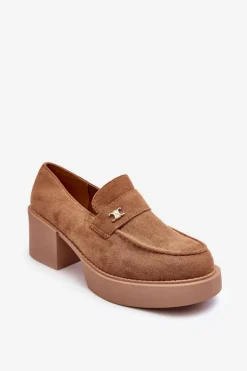 Zamszowe Półbuty Na Obcasie Damskie Ciemnobeżowe Afnira