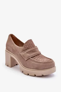 Zamszowe Półbuty Na Słupku I Platformie Ciemnobeżowe Lemar Arabell