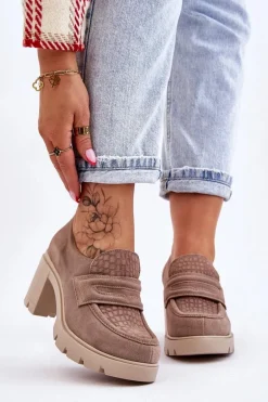 Zamszowe Półbuty Na Słupku I Platformie Ciemnobeżowe Lemar Arabell