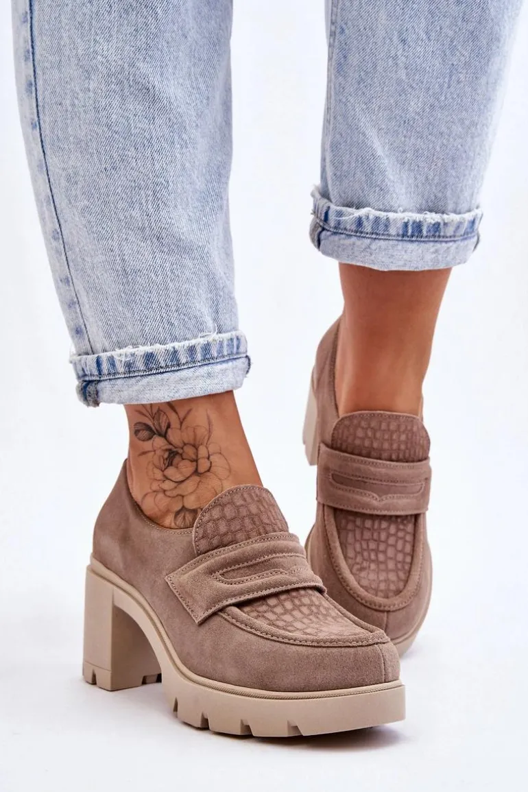 Zamszowe Półbuty Na Słupku I Platformie Ciemnobeżowe Lemar Arabell