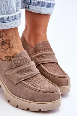 Zamszowe Półbuty Na Słupku I Platformie Ciemnobeżowe Lemar Arabell