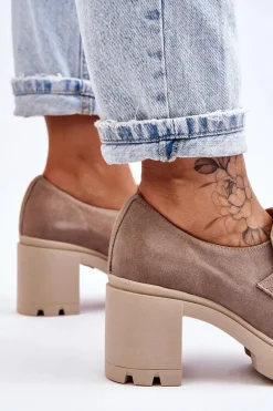 Zamszowe Półbuty Na Słupku I Platformie Ciemnobeżowe Lemar Arabell