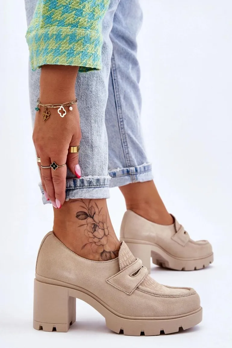 Zamszowe Półbuty Na Słupku I Platformie Jasnobeżowe Lemar Arabell