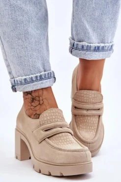 Zamszowe Półbuty Na Słupku I Platformie Jasnobeżowe Lemar Arabell