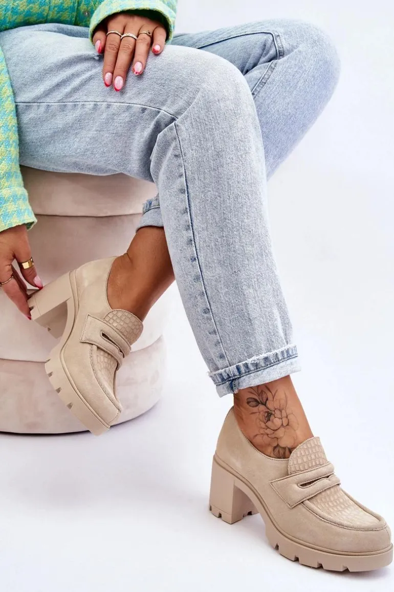 Zamszowe Półbuty Na Słupku I Platformie Jasnobeżowe Lemar Arabell