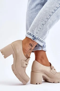 Zamszowe Półbuty Na Słupku I Platformie Jasnobeżowe Lemar Arabell