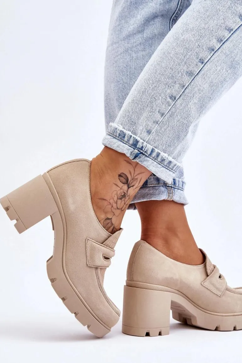 Zamszowe Półbuty Na Słupku I Platformie Jasnobeżowe Lemar Arabell